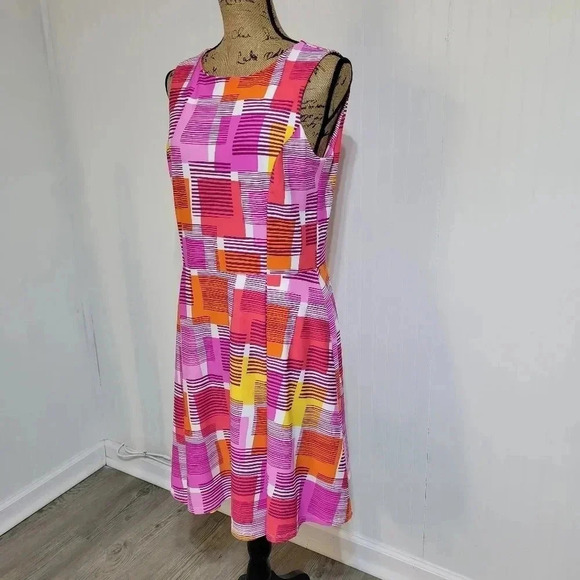 Bo & Nic Women's Sleeveless Dress L Pink Orange Yellow White Patchwork d… - Picture 5 of 7